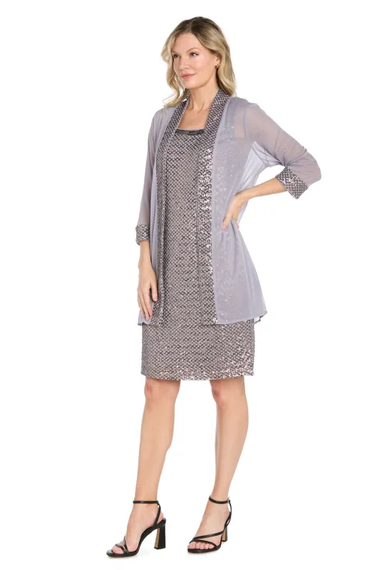 Metallic Shimmer Sheath Dress with Sheer Jacket - Petite made by R&M Richards