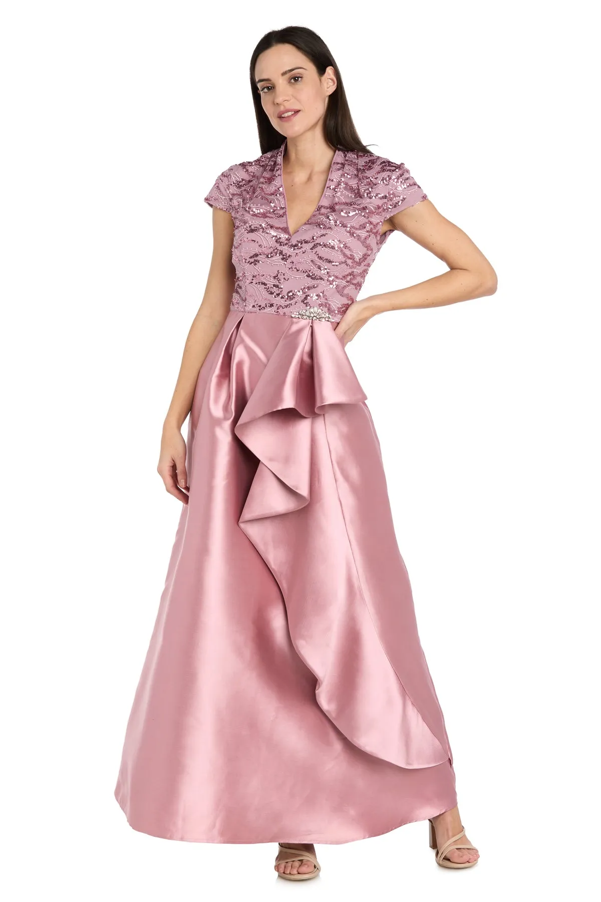 Embroidered Lace Bodice Ruffle Skirt Gown - Petite sold by R&M Richards