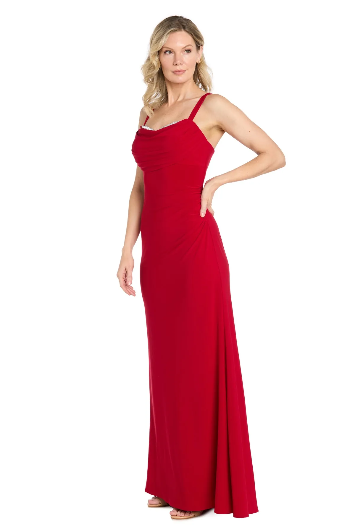 Red Ruched Cowl Neck Gown with Rhinestone Detail sold by R&M Richards product image thumbnail 4