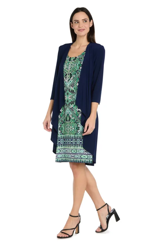 Navy and Green Printed Jacket Dress - Petite made by R&M Richards