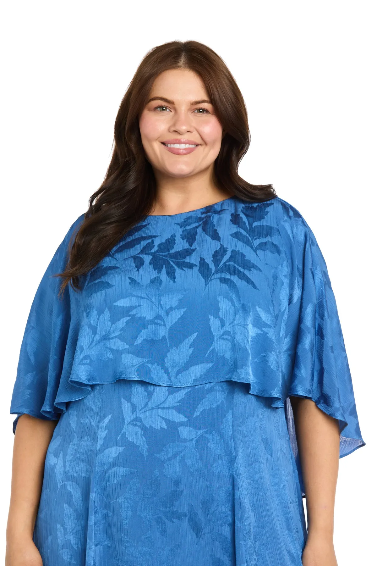 Blue Jacquard Cape Overlay Midi Dress - Plus sold by R&M Richards product image thumbnail 3