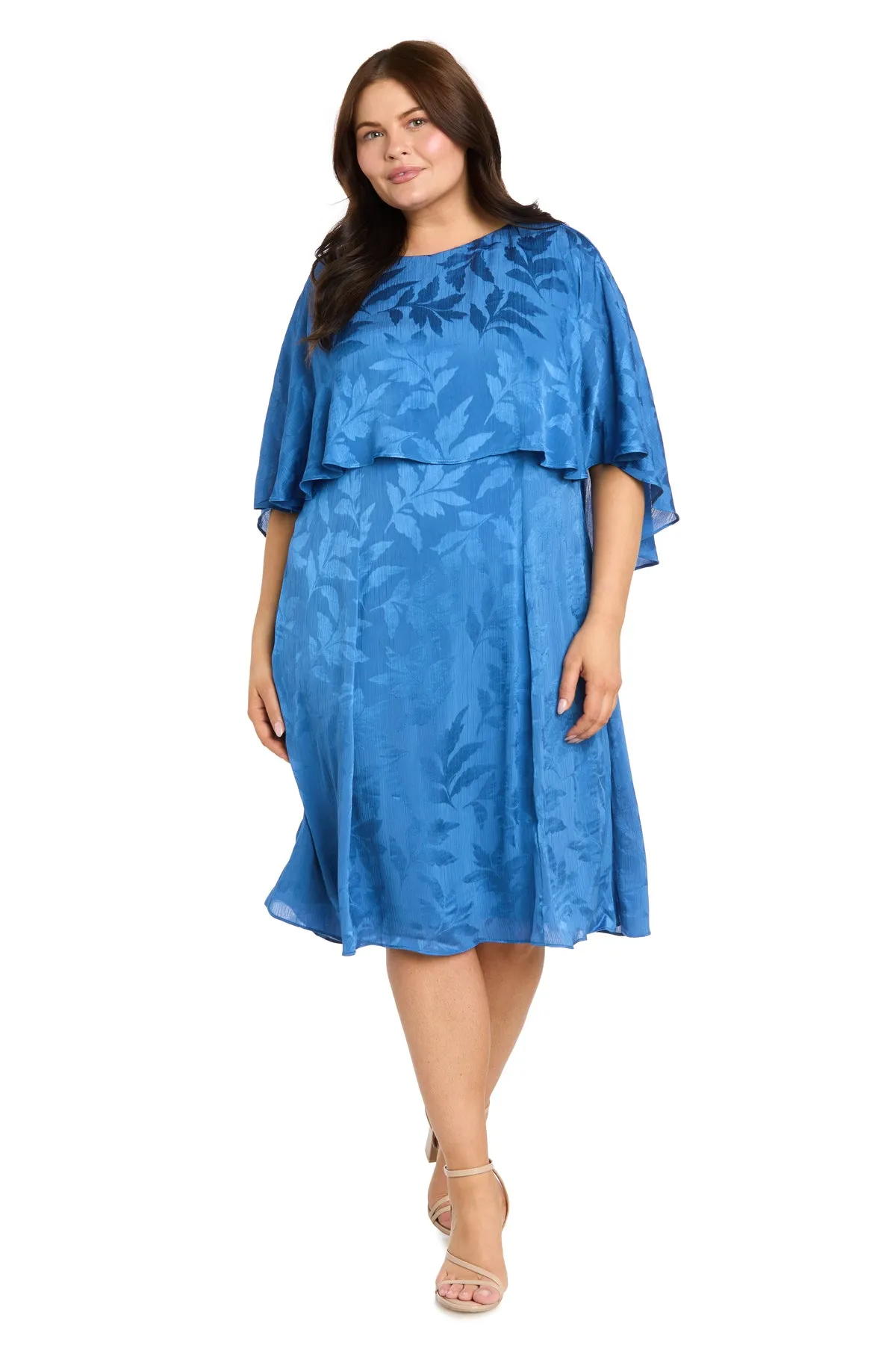 Blue Jacquard Cape Overlay Midi Dress - Plus sold by R&M Richards
