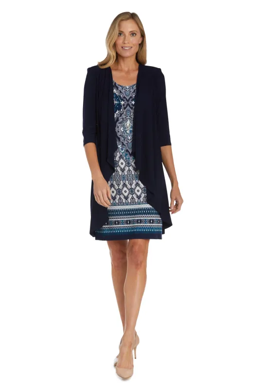 Printed Shift Dress with Drape Front Jacket made by R&M Richards