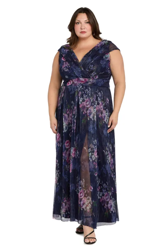 Printed Chiffon Maxi Dress with V-Neckline & Side Slit - Plus made by R&M Richards