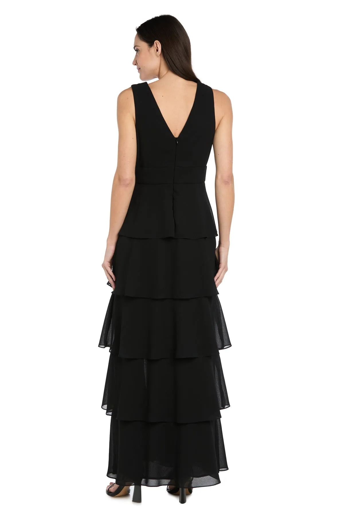 Long Tiered Ruffle Skirt V-Neck Dress sold by R&M Richards product image thumbnail 2