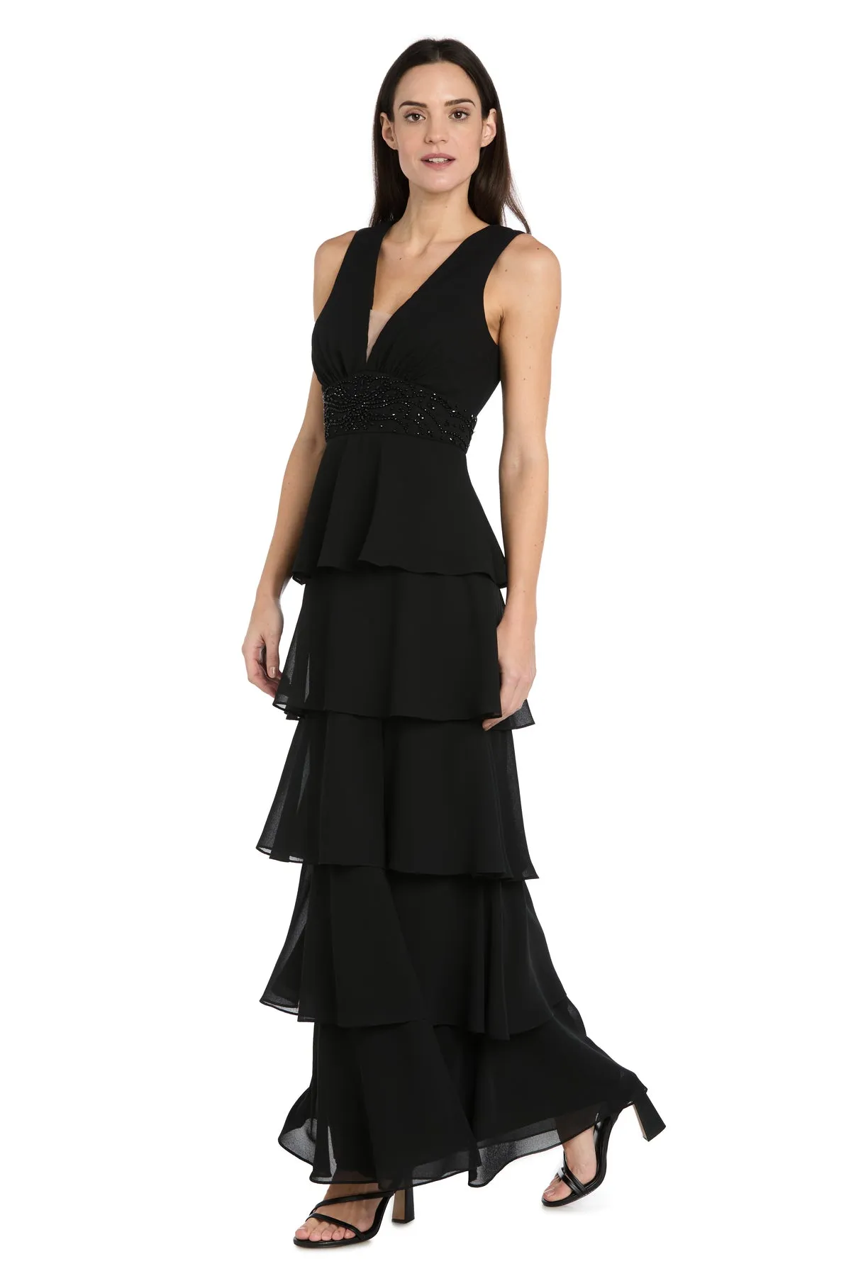 Long Tiered Ruffle Skirt V-Neck Dress sold by R&M Richards product image thumbnail 4