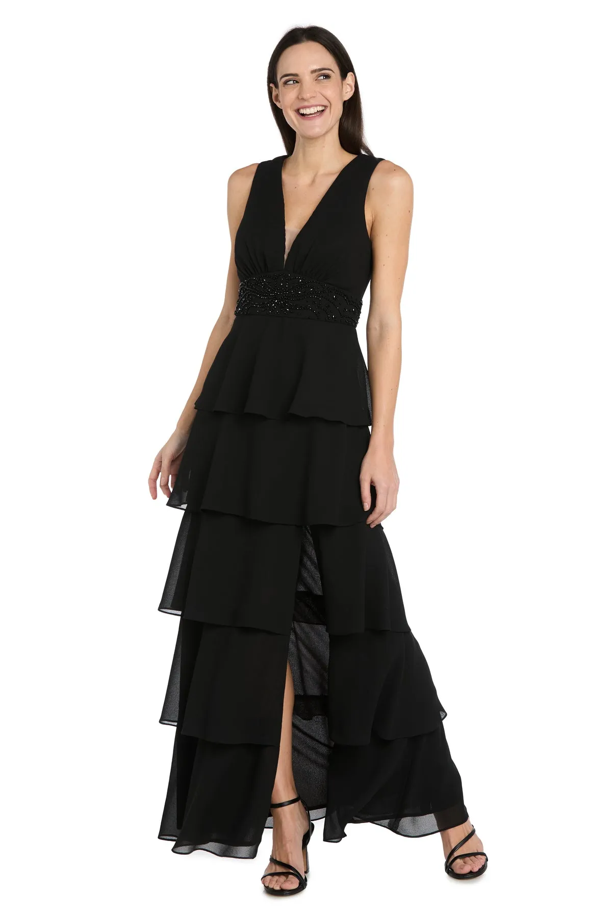 Long Tiered Ruffle Skirt V-Neck Dress sold by R&M Richards
