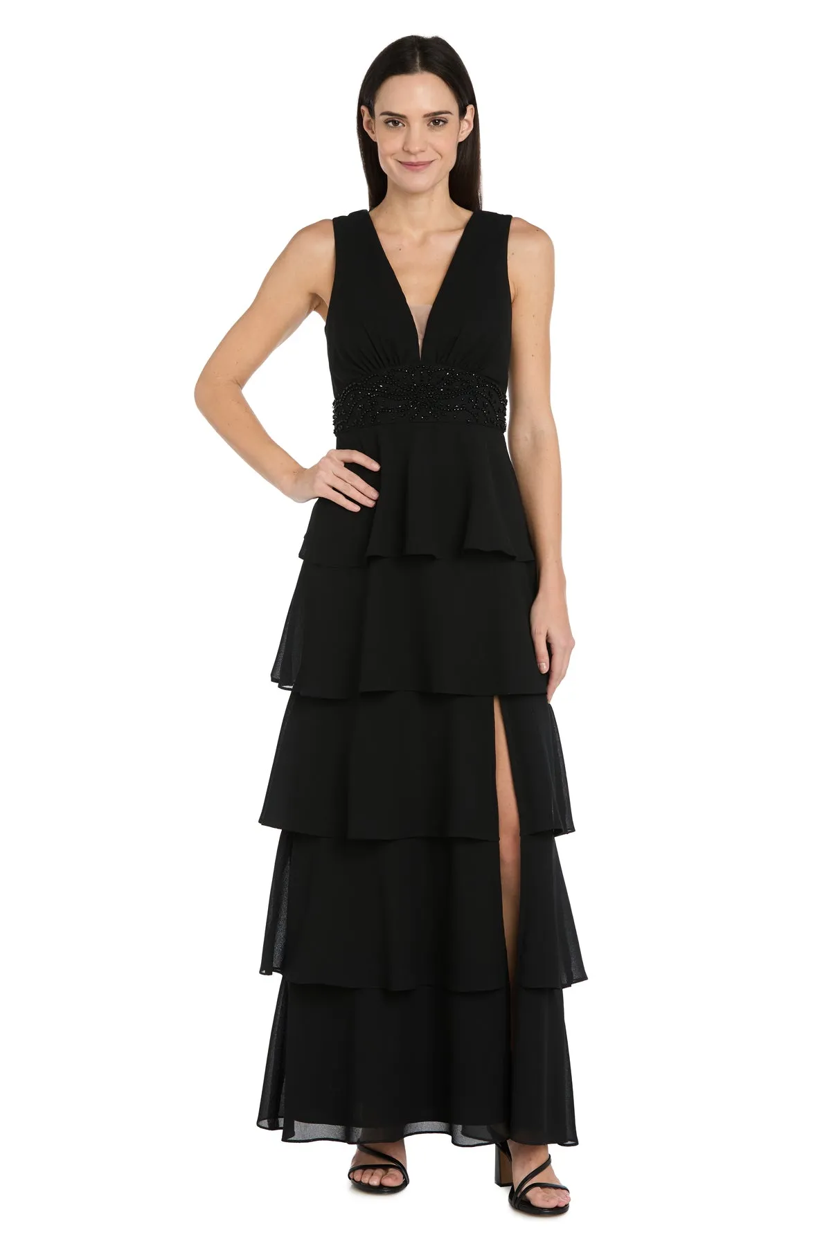 Long Tiered Ruffle Skirt V-Neck Dress sold by R&M Richards product image thumbnail 5