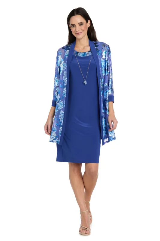 Floral Foil Jacket Dress with Necklace made by R&M Richards