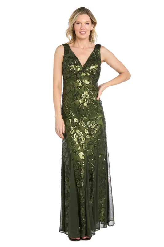Olive Sequin Mesh Gown made by R&M Richards