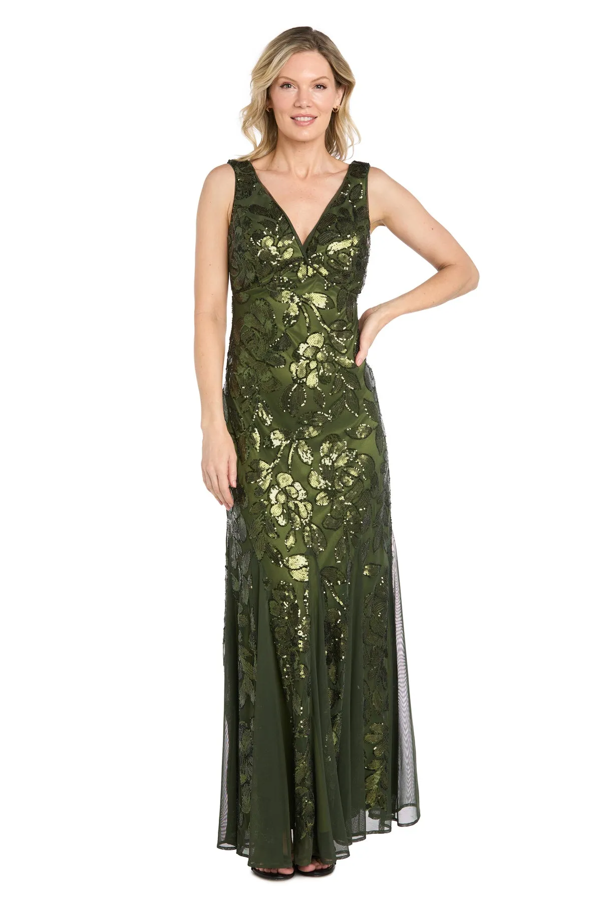 Olive Sequin Mesh Gown sold by R&M Richards