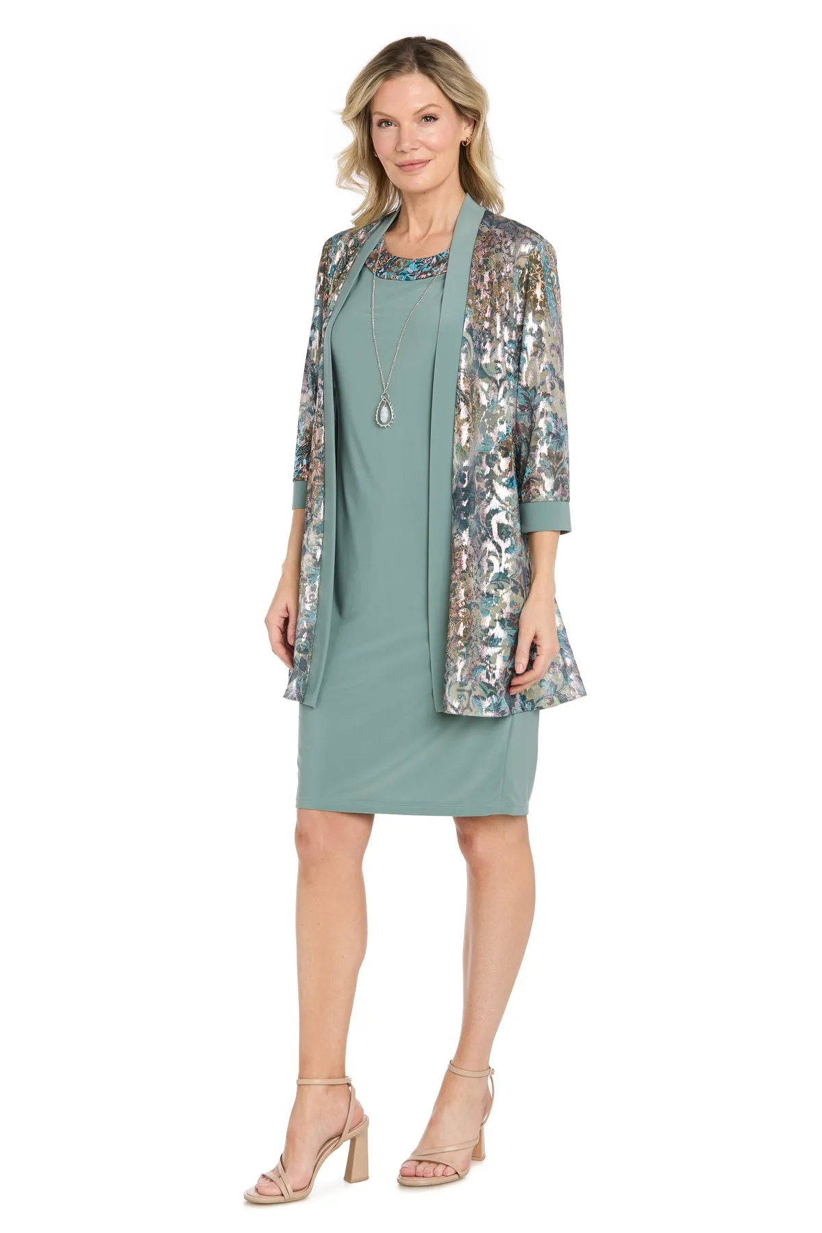 Metallic Print Jacket Dress with Necklace sold by R&M Richards