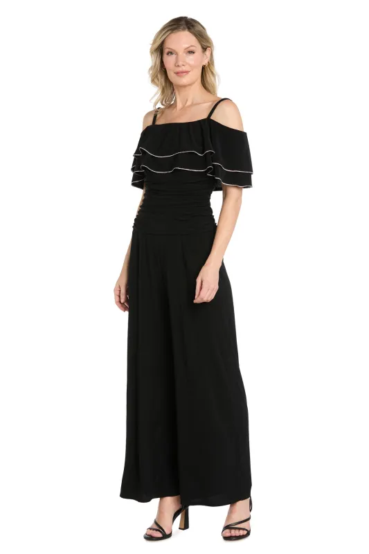 Off-the-Shoulder Sequin Ruffle Wide-Leg Jumpsuit - Petite made by R&M Richards