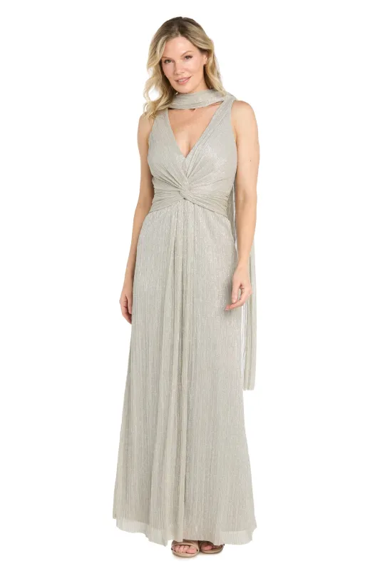 Long Metallic Crinkle Twist Front Gown with Scarf made by R&M Richards