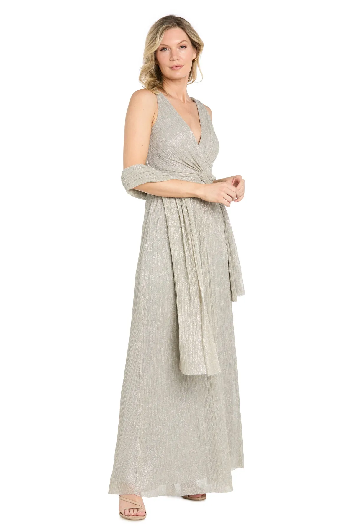 Long Metallic Crinkle Twist Front Gown with Scarf sold by R&M Richards product image thumbnail 4