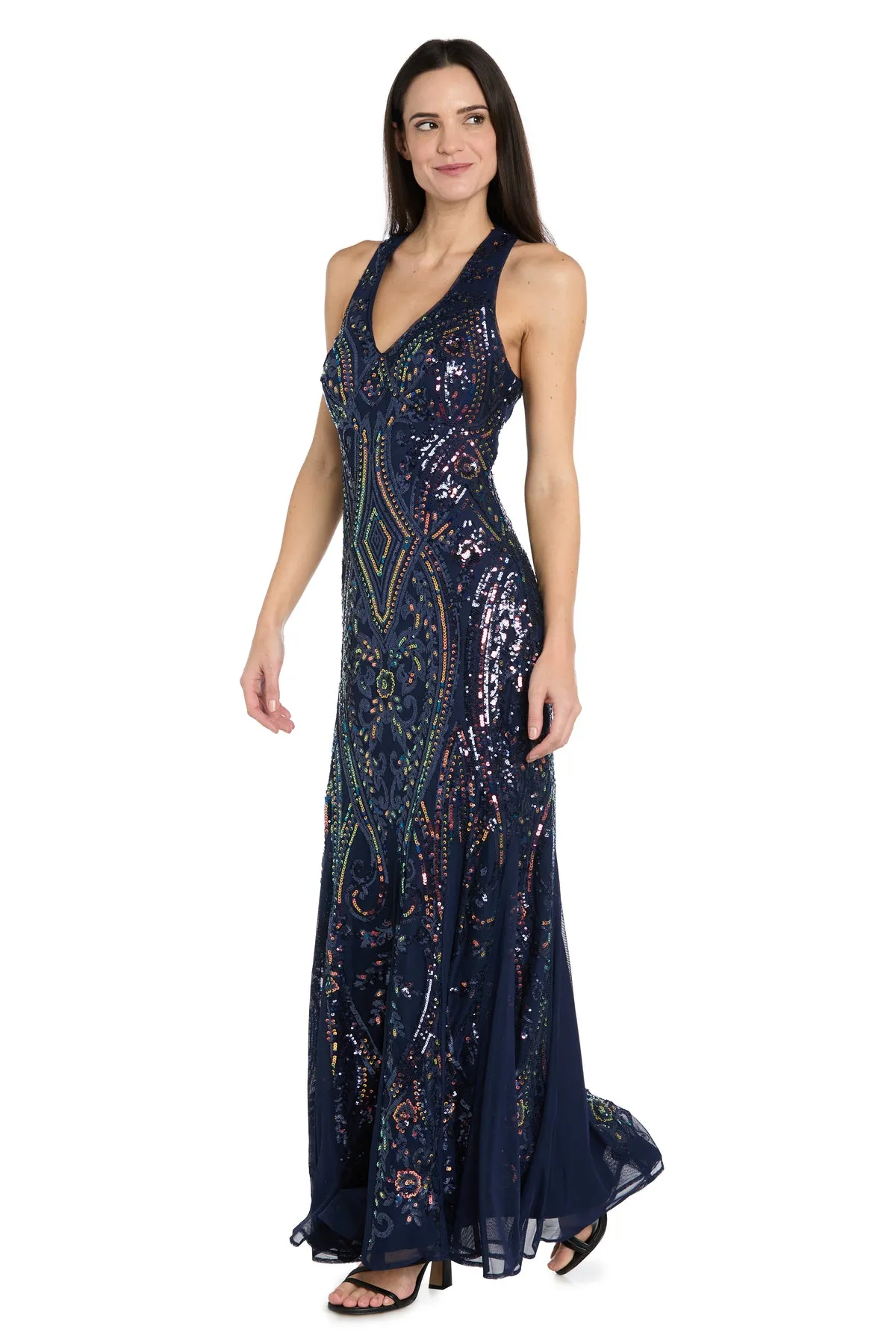 Iridescent Sequin Embroidered Empire Gown with Godet Skirt sold by R&M Richards product image thumbnail 4
