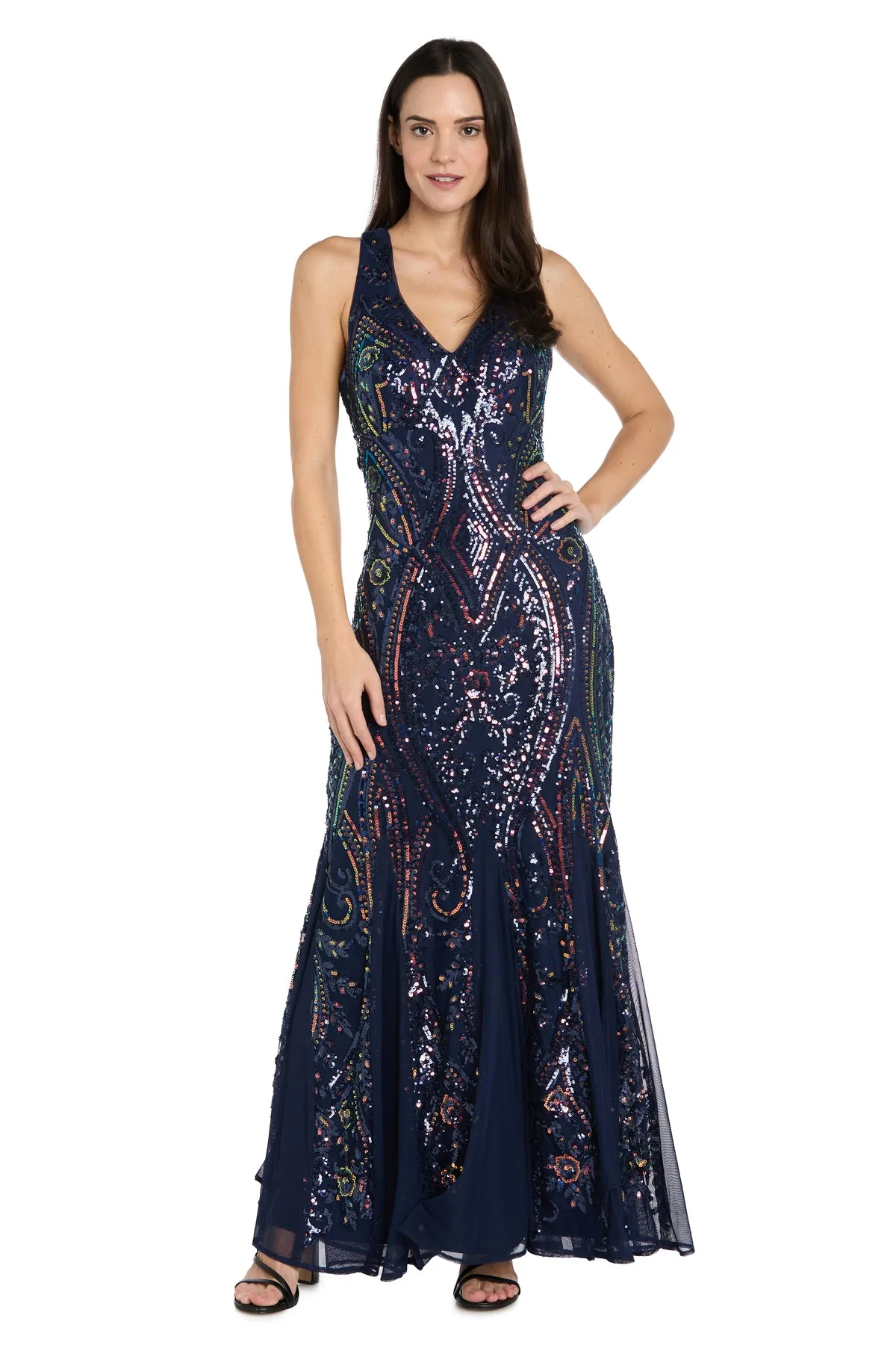 Iridescent Sequin Embroidered Empire Gown with Godet Skirt sold by R&M Richards