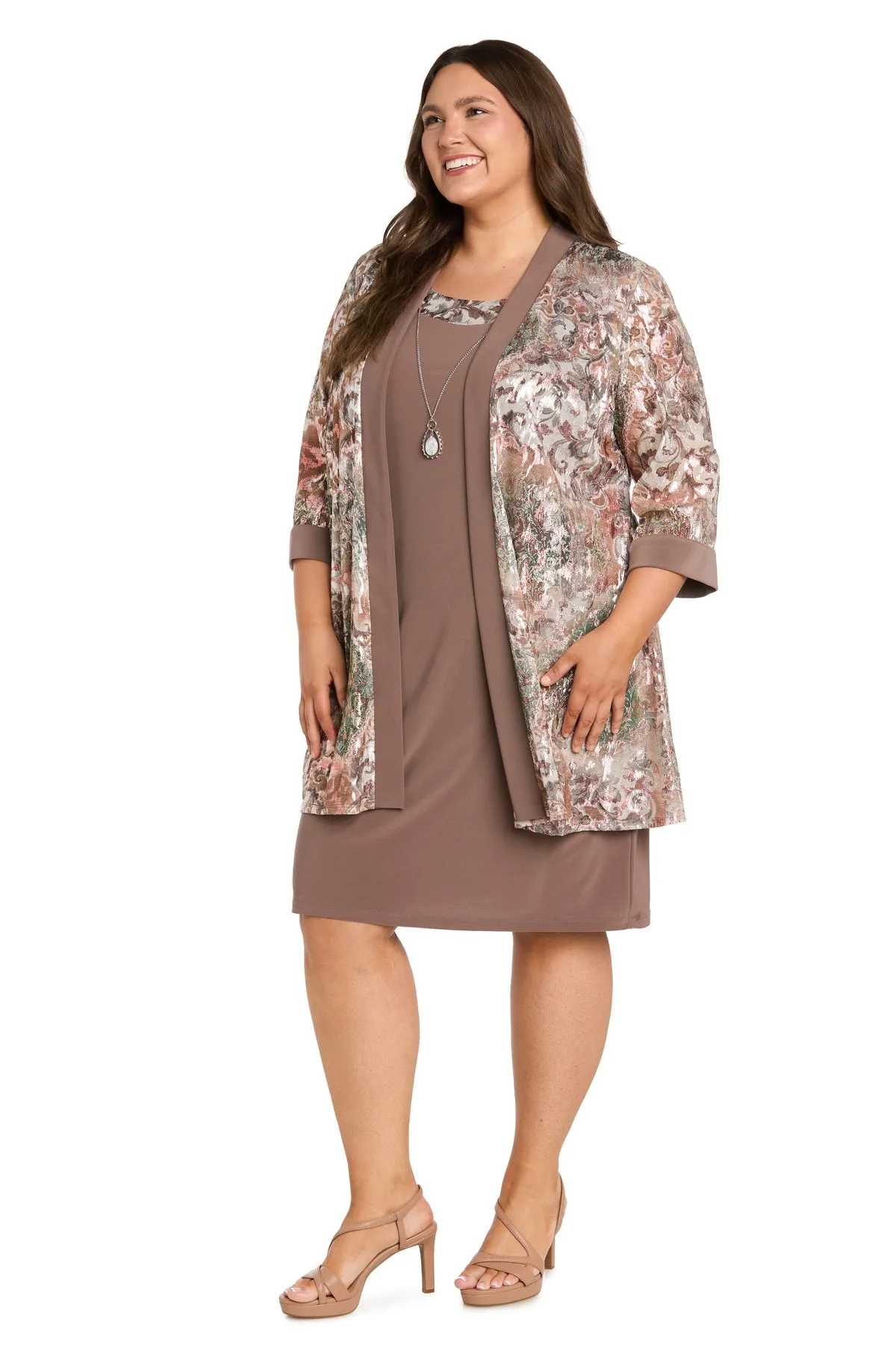 Metallic Print Jacket Dress with Necklace - Plus sold by R&M Richards product image thumbnail 4