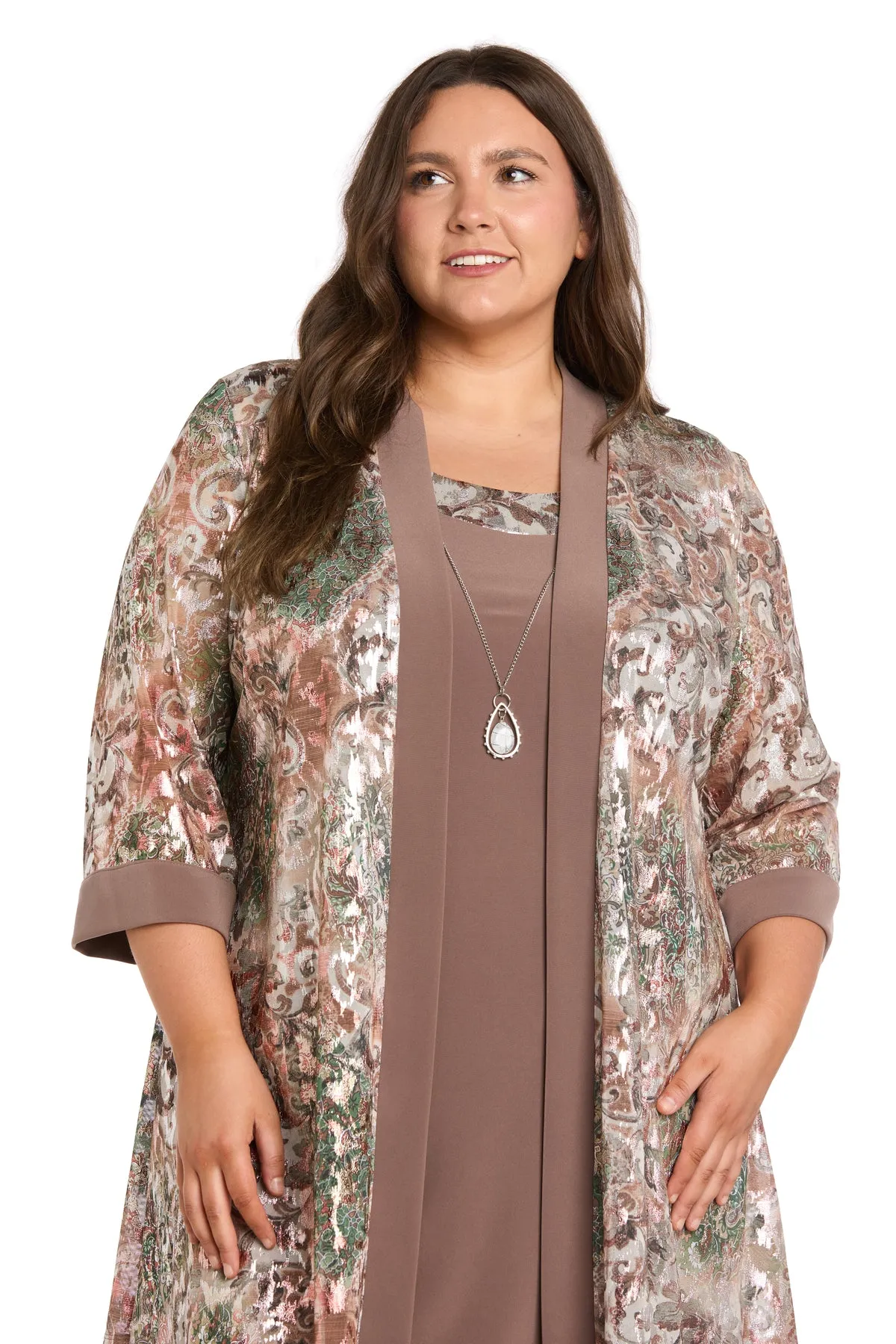 Metallic Print Jacket Dress with Necklace - Plus sold by R&M Richards product image thumbnail 3