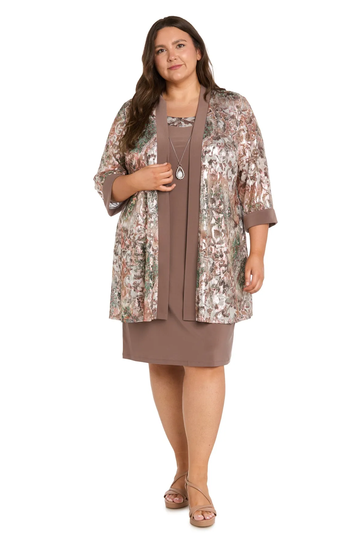 Metallic Print Jacket Dress with Necklace - Plus sold by R&M Richards