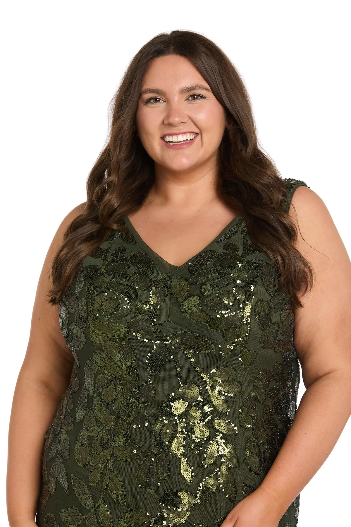 Olive Sequin Mesh Gown - Plus sold by R&M Richards product image thumbnail 3