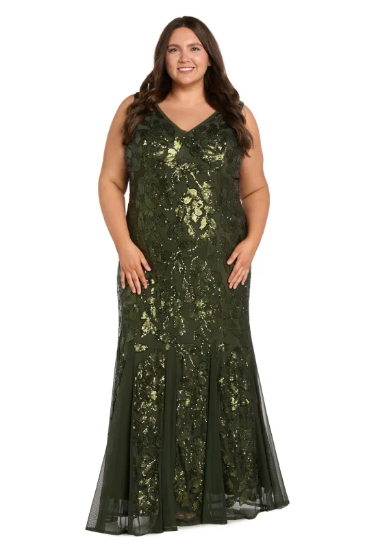 Olive Sequin Mesh Gown - Plus made by R&M Richards