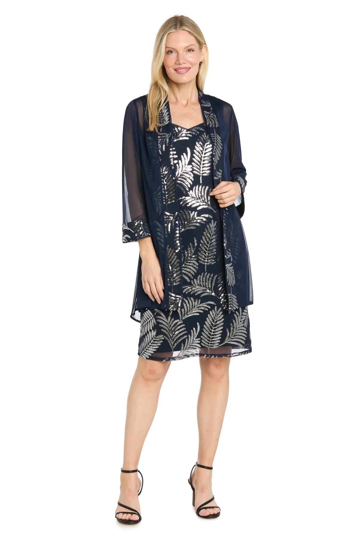 Leaf Sequin Mesh Jacket Dress with Sheer Chiffon Jacket sold by R&M Richards