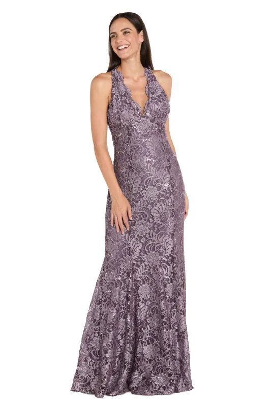 Shimmer Lace Halter Mermaid Gown made by R&M Richards