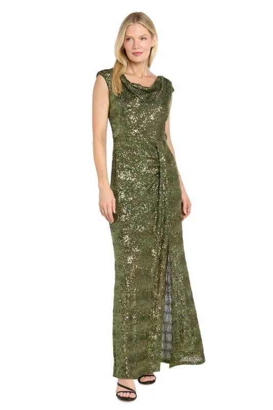 Stretch Sequin Cowl Neck Gown made by R&M Richards