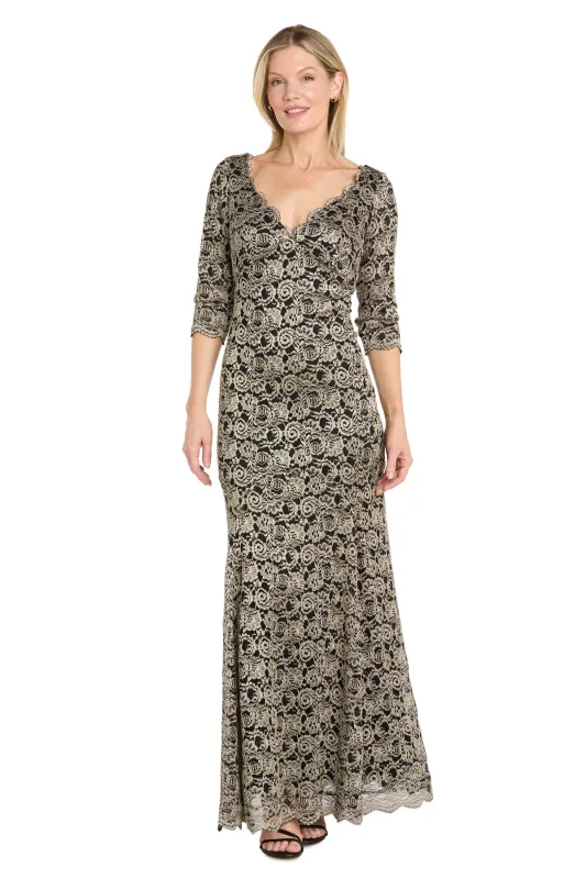 Black & Gold Lace Gown - Petite made by R&M Richards