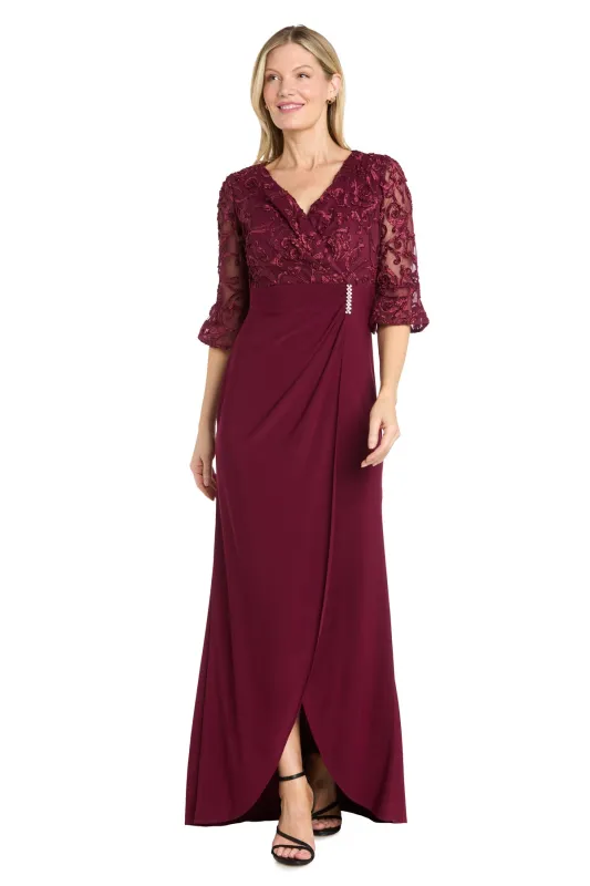 Embroidered Lace Faux Wrap Gown - Petite made by R&M Richards