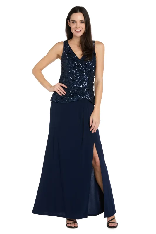 Sequin Embroidered Bodice Gown with Side Ruching made by R&M Richards