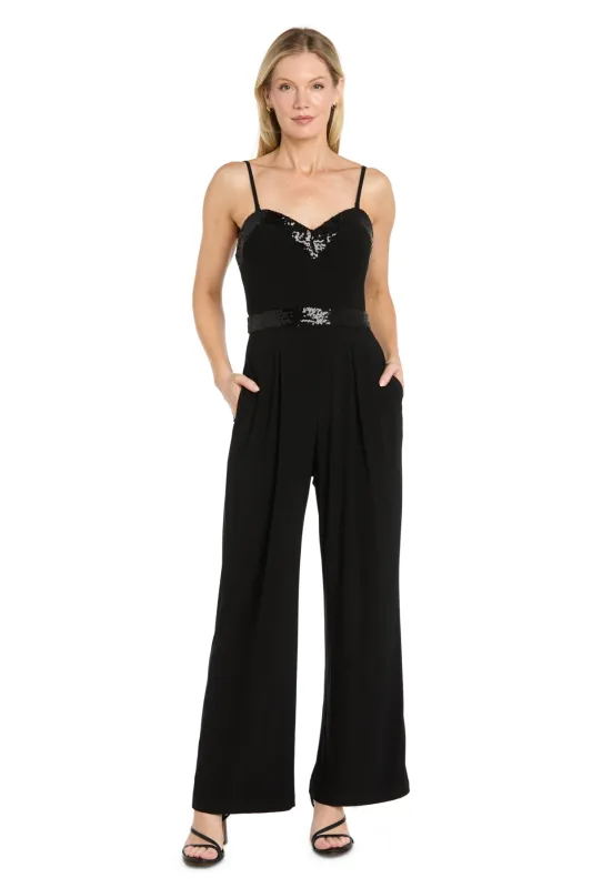 Sequin-Trim Sweetheart Wide-Leg Jumpsuit made by R&M Richards