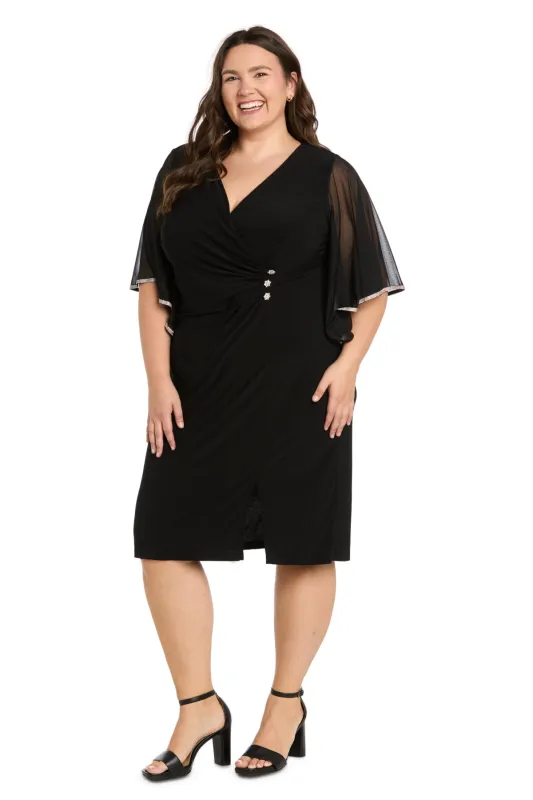 Surplice Wrap Dress with Rhinestone-Trimmed Cascade Sleeves - Plus made by R&M Richards