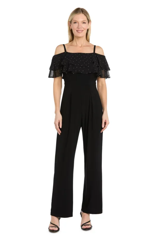 Studded Chiffon Cold-Shoulder Jumpsuit made by R&M Richards