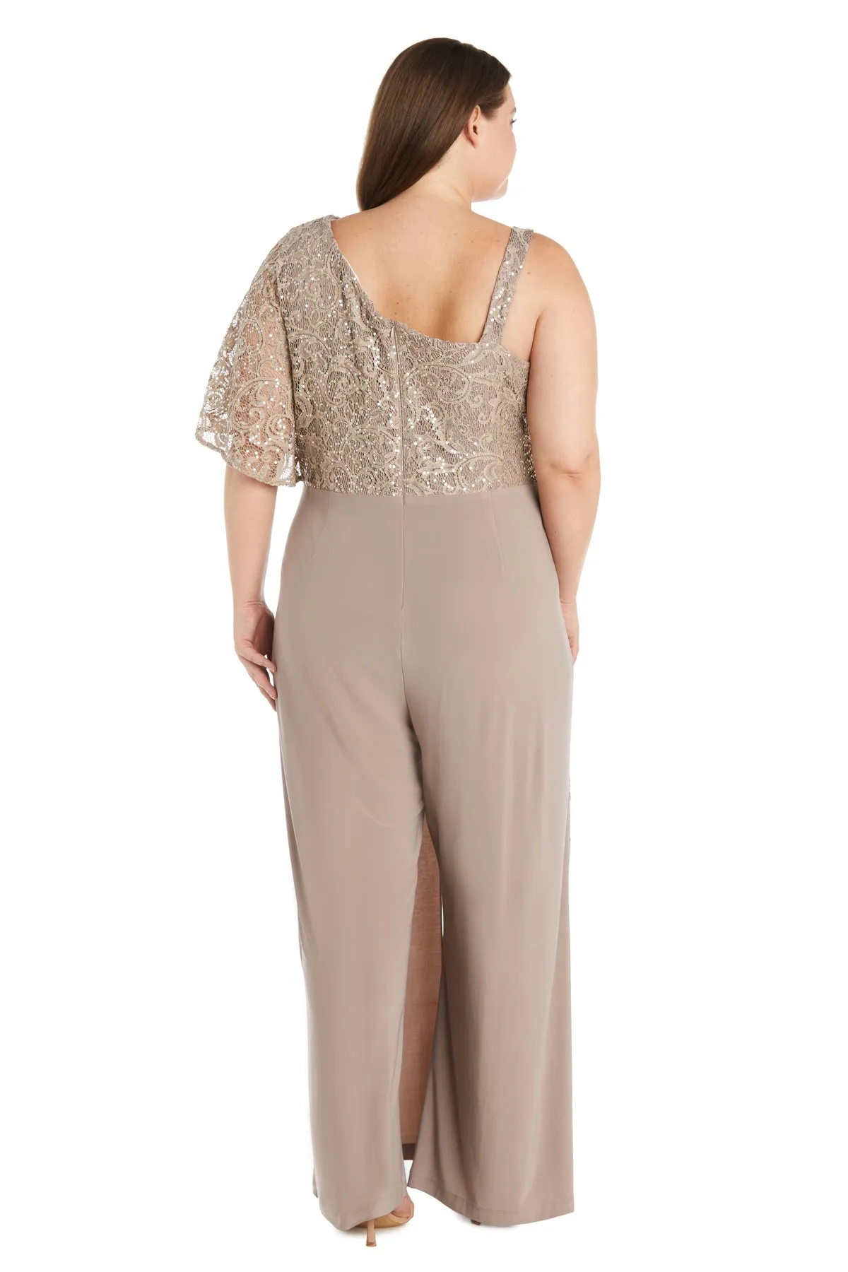 Asymmetric Evening Jumpsuit with Lace and Sequins - Plus sold by R&M Richards product image thumbnail 2
