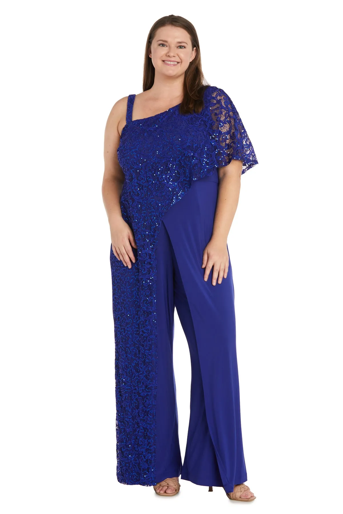 Asymmetric Evening Jumpsuit with Lace and Sequins - Plus sold by R&M Richards product image thumbnail 5