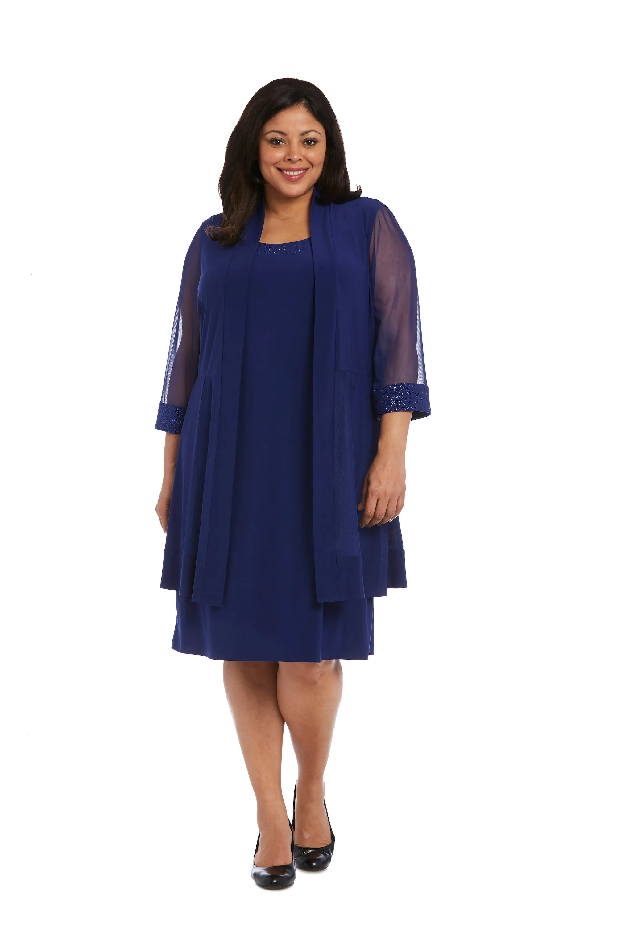 Shift Dress with Sparkling Neckline and Soft Jacket with Sheer Sleeves - Plus sold by R&M Richards