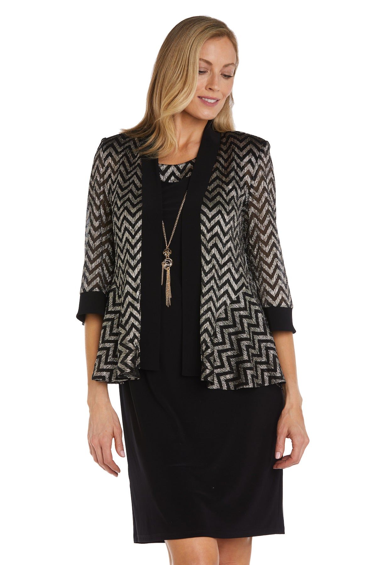 Two-Piece Print Pleated Metallic Knit Jacket Dress - Petite sold by R&M Richards product image thumbnail 5