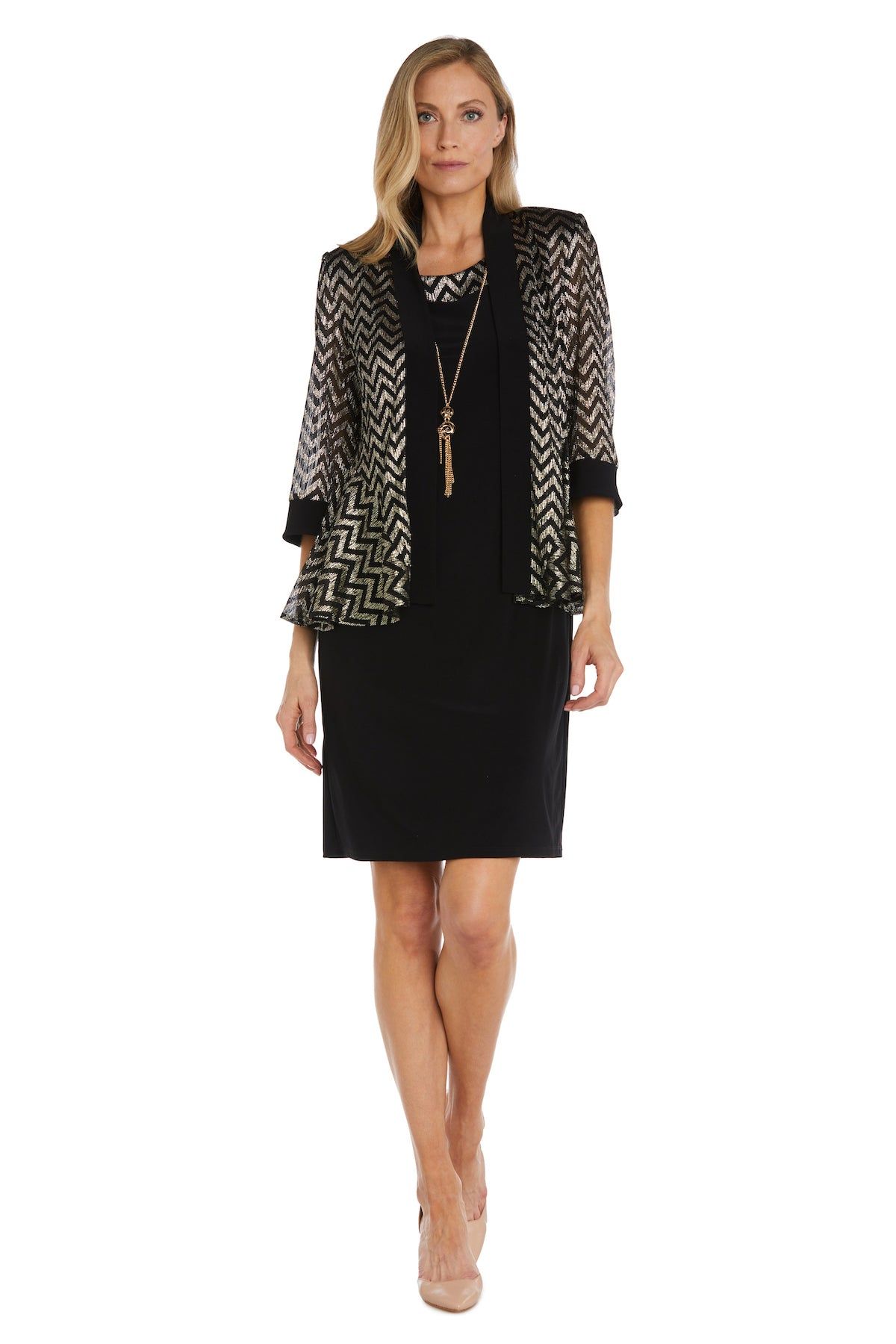 Two-Piece Print Pleated Metallic Knit Jacket Dress - Petite sold by R&M Richards