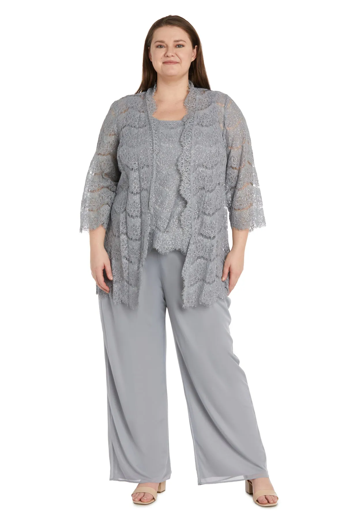 3 Piece Duster Pant Suit With Scallop Details- Plus sold by R&M Richards