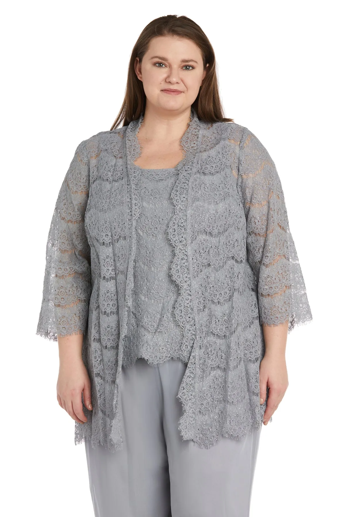 3 Piece Duster Pant Suit With Scallop Details- Plus sold by R&M Richards product image thumbnail 5