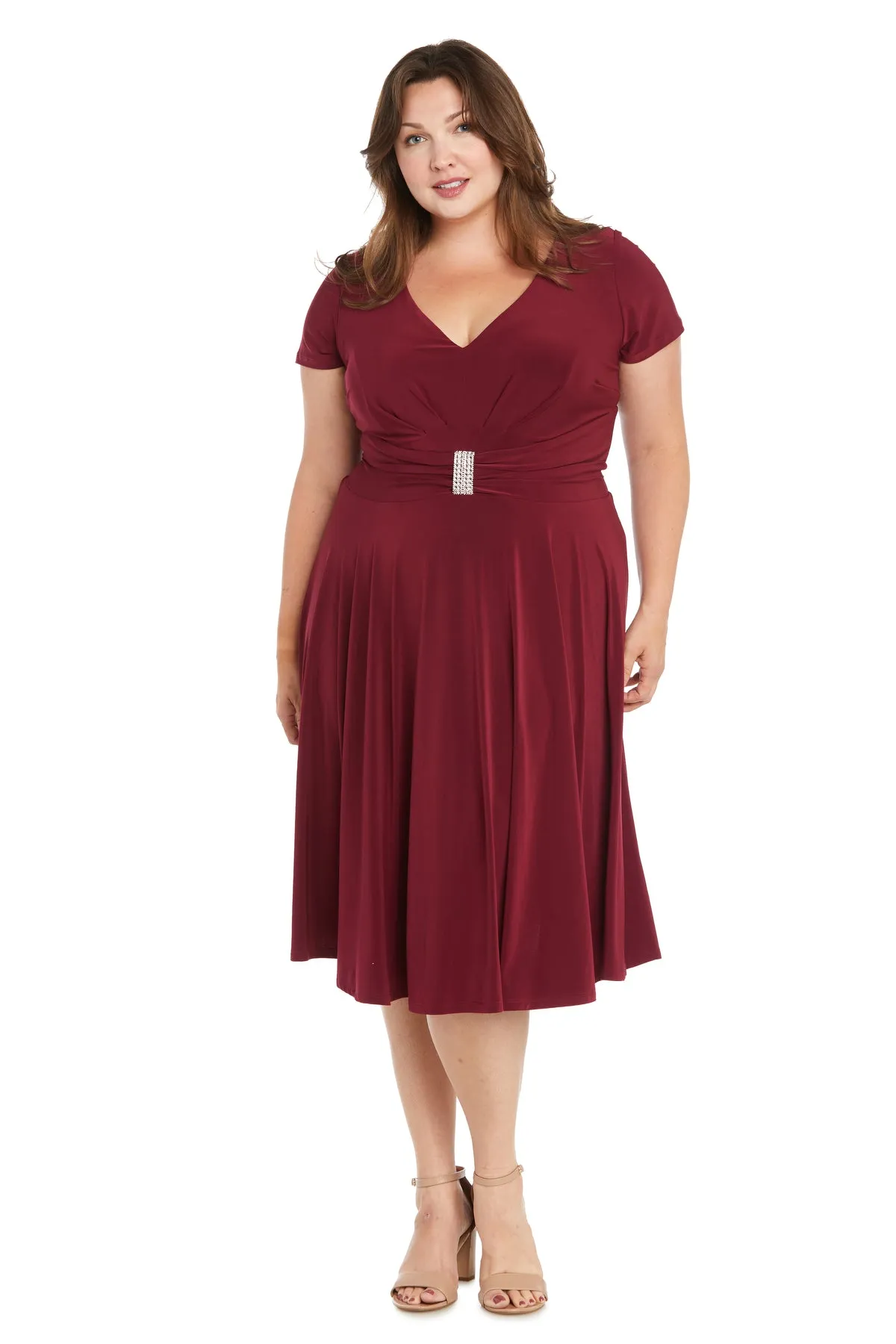 Midi Cocktail Dress with Rhinestone Waist Embellishment - Plus sold by R&M Richards product image thumbnail 4