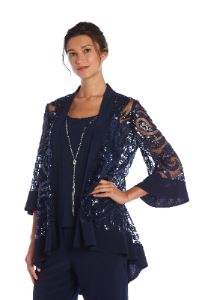 Three Piece Set With Sequin Swing Jacket and Detachable Necklace - Petite sold by R&M Richards