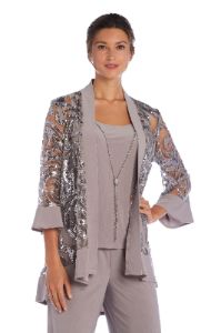 Three Piece Set With Sequin Swing Jacket and Detachable Necklace - Petite sold by R&M Richards