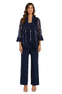 Three Piece Set With Sequin Swing Jacket and Detachable Necklace - Petite sold by R&M Richards