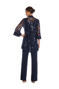 Three Piece Set With Sequin Swing Jacket and Detachable Necklace - Petite sold by R&M Richards