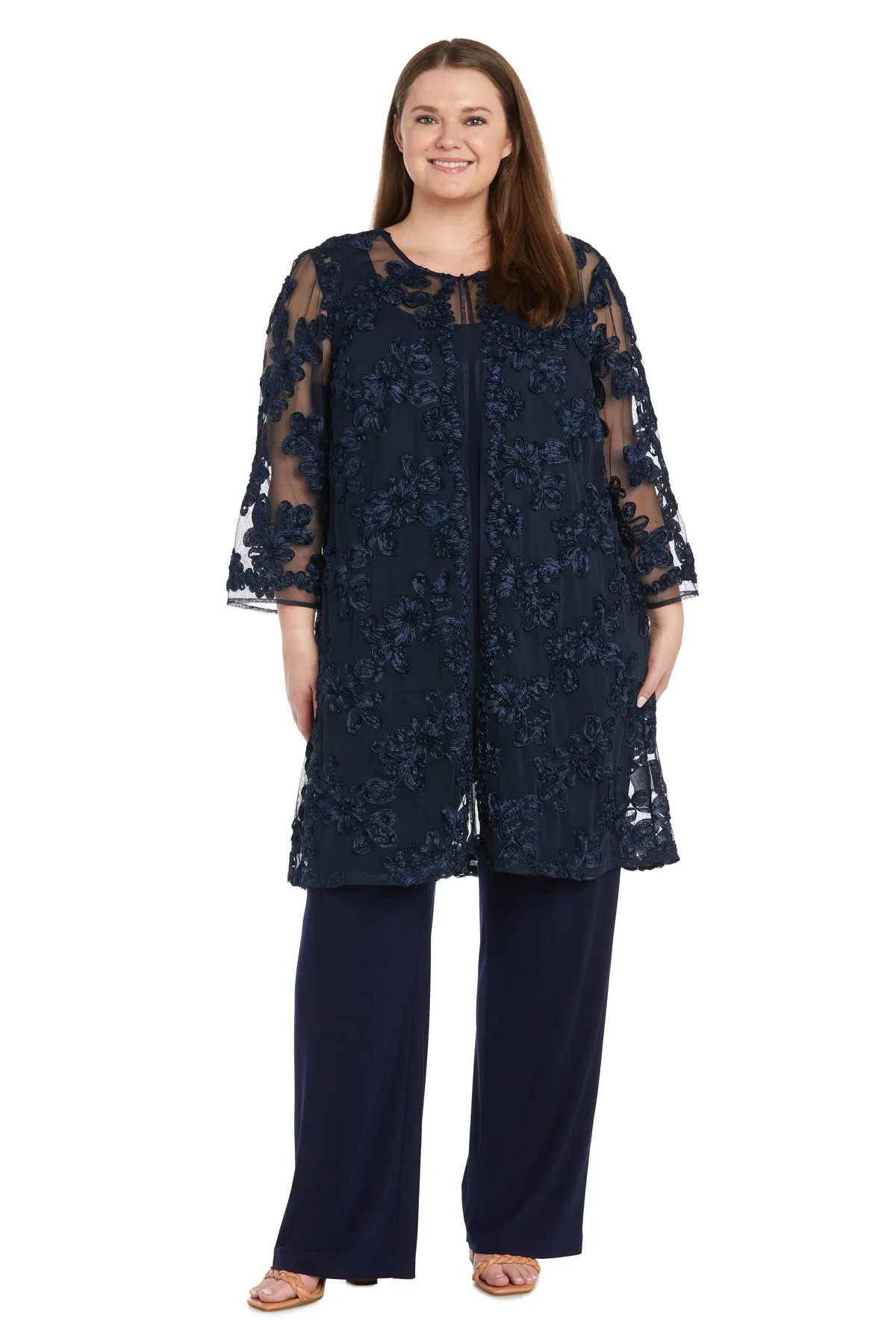 Delicate Floral Blossom Embroidered Pantsuit - Plus sold by R&M Richards