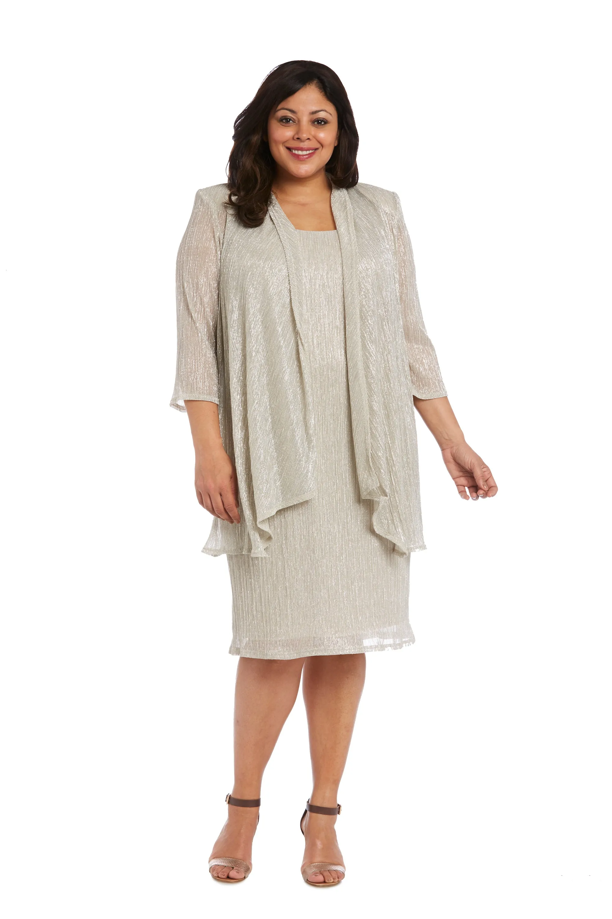 Metallic Sleeveless Dress with Matching Draped Cardigan - Plus sold by R&M Richards