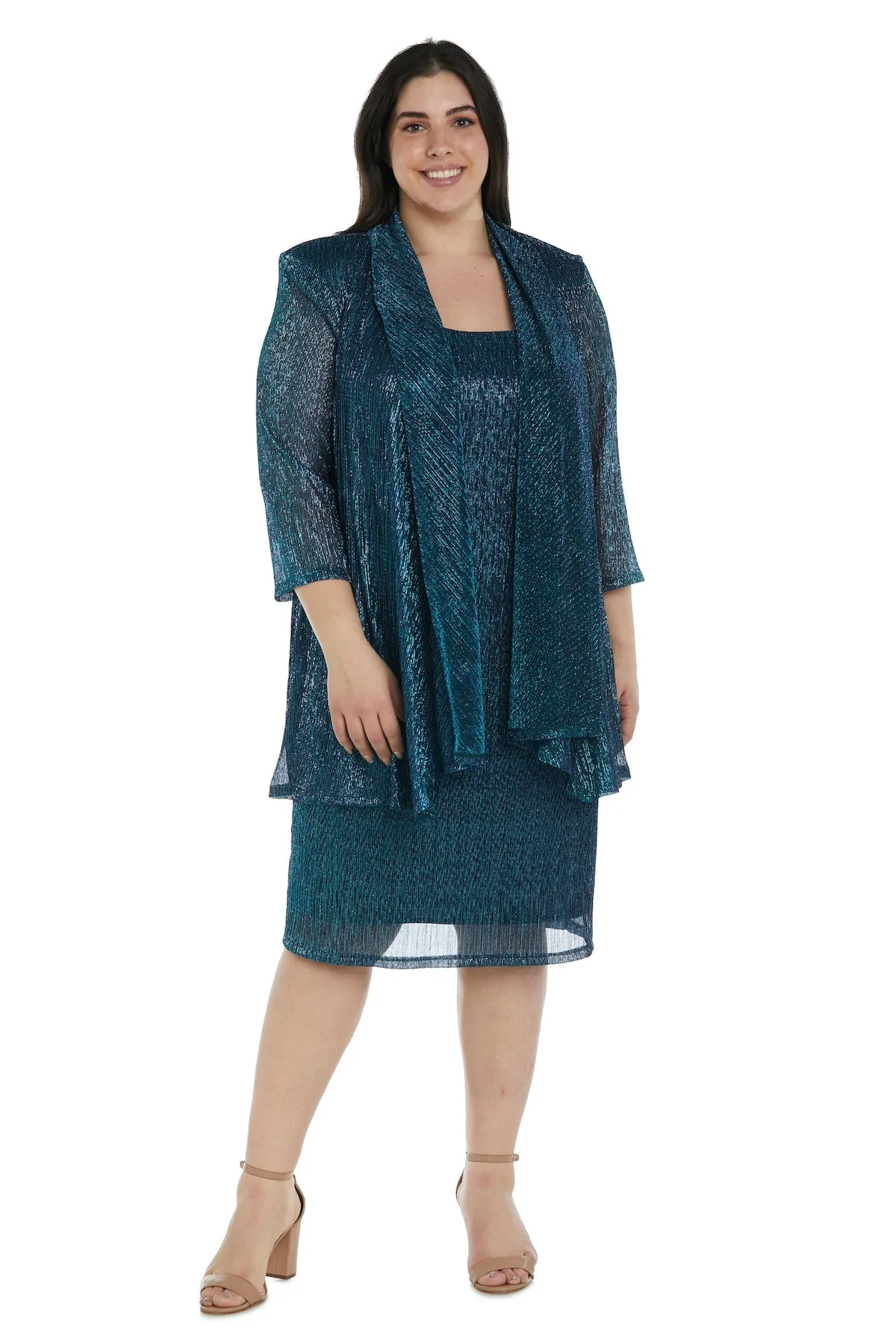 Metallic Sleeveless Dress with Matching Draped Cardigan - Plus sold by R&M Richards product image thumbnail 3